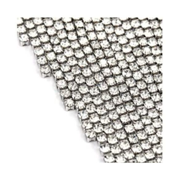Long SIlver Crystal Rhinestone Adjustable Bib Collar Choker Party Necklace - Picture 6 of 7